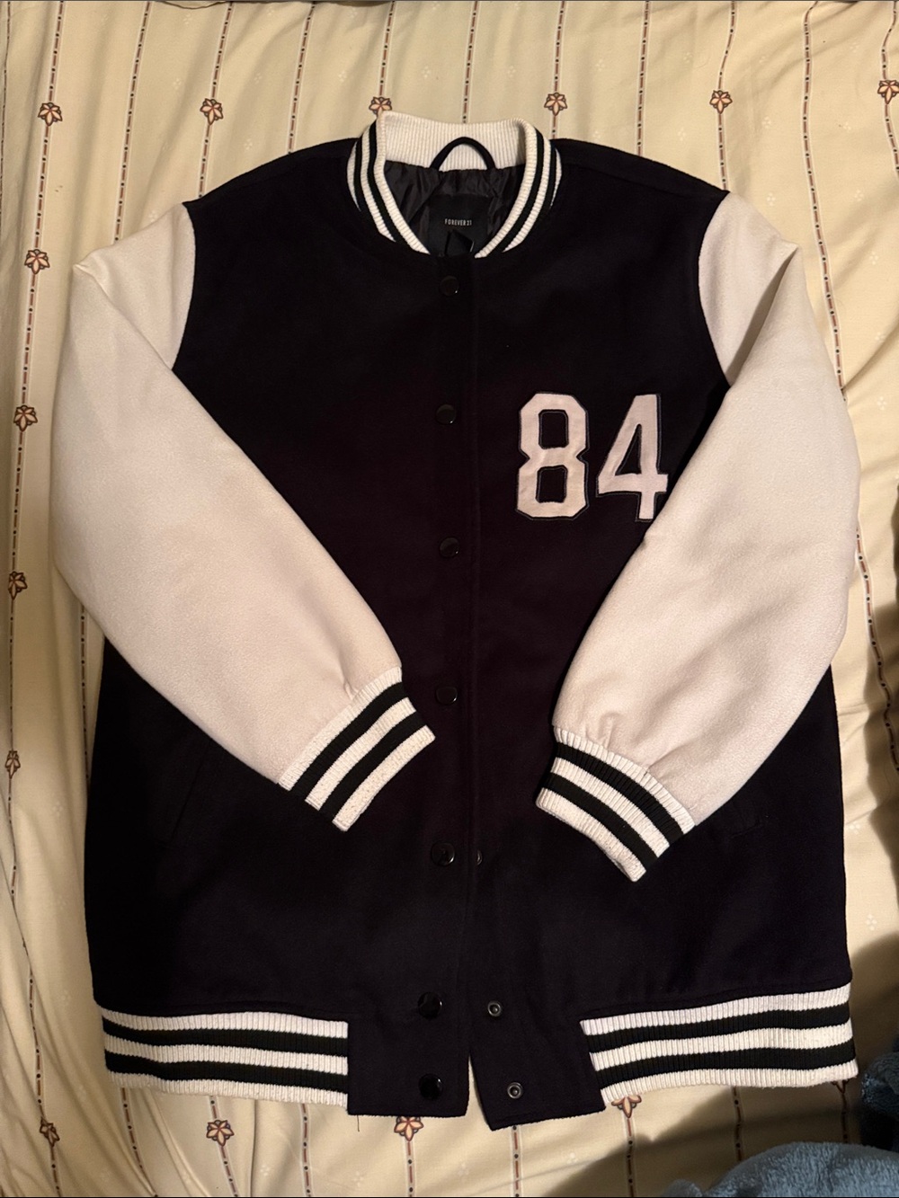 Forever 21 Black and White Varsity Jacket with 84 Applique